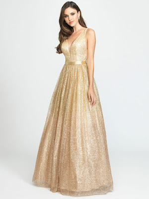 Glitter Tulle Ball Gown Prom Dress by Madison James Rose Gold color