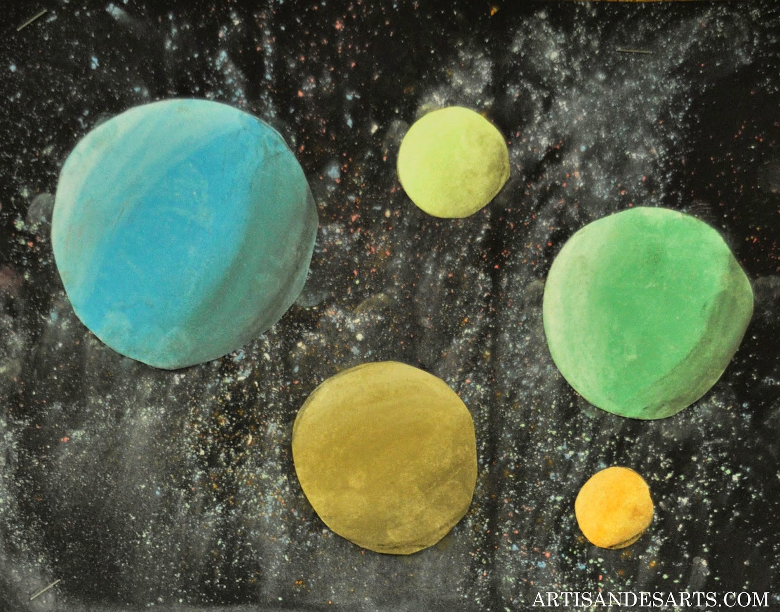 artisan des arts Hand dyed paper with chalk pastel solar systems grade 6