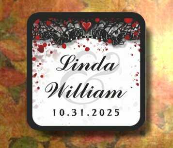 Bloody Elegant Square Wedding Stickers with Bride & Grooms Names