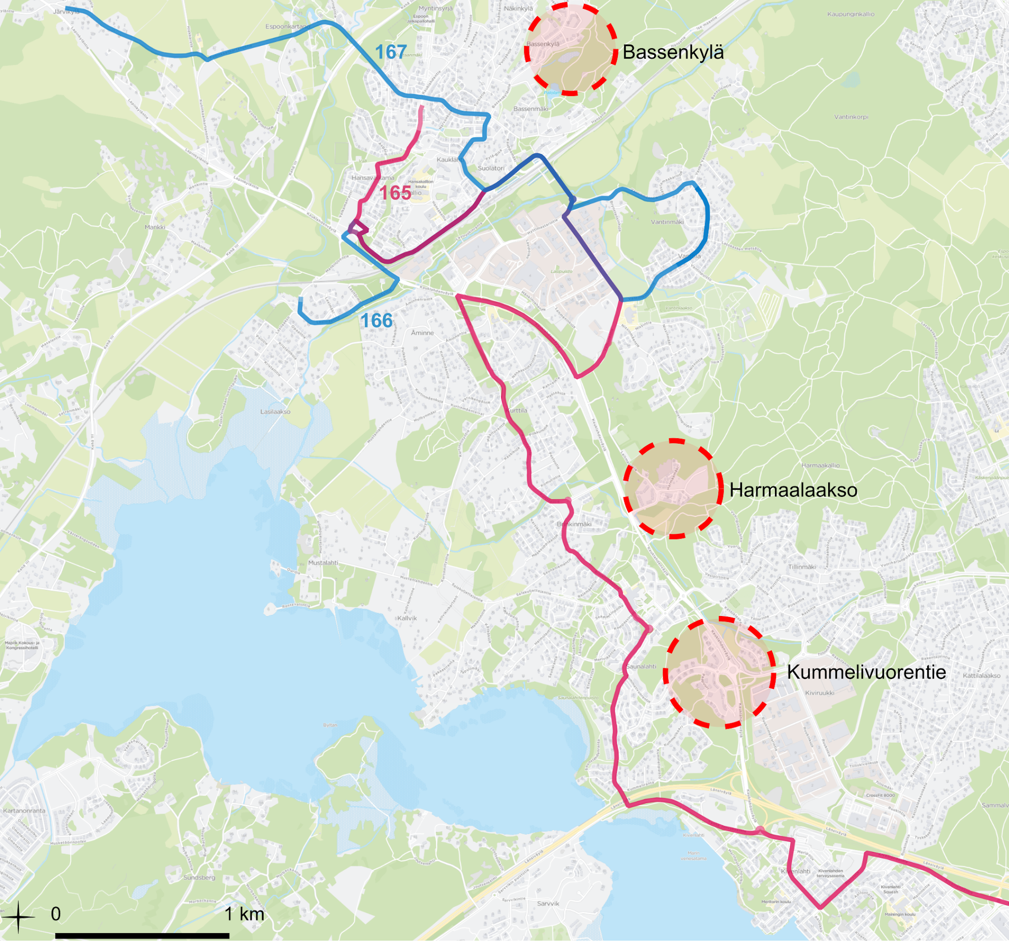 Metro Kivenlahteen – uusi bussilinjasto: Saunalahden ja Kauklahden  bussilinjat