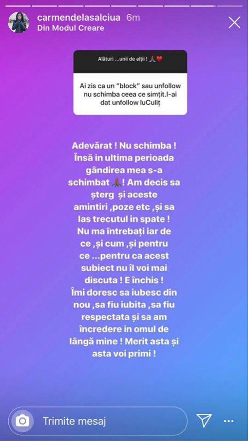 Carmen de la Sălciua a făcut anunțul despre relația cu Culiță Sterp: "Am decis să..."