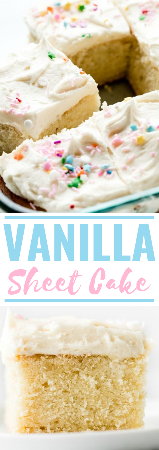 Vanilla Sheet Cake with Whipped Buttercream Frosting #cake #recipes #easy #birthday #baking