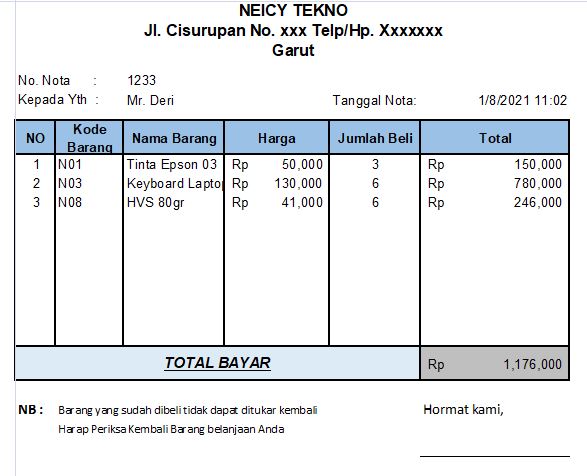 Cara Membuat Nota Penjualan Barang Otomatis di Excel | Contoh Nota