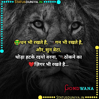 बेस्ट गोंडवाना शायरी स्टेटस फोटो, 🤑धन भी रखते है, 🔫गन भी रखते है, और_सुन बेटा,  थोड़ा हटके रइयो वरना, 🔫ठोकने का ❤️ज़िगर भी रखते है…