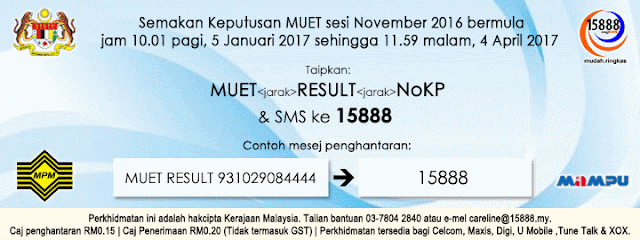 Semakan Keputusan Ujian MUET November 2016 Online Dan SMS