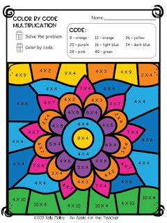 Diwali Color by Number Multiplication flower colored