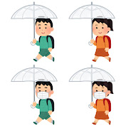 傘をさして歩く学生のイラスト（小学生）