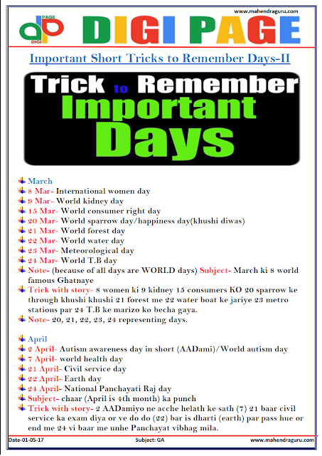  DP | IMPORTANT DAYS | 01 - MAY - 17 | IMPORTANT FOR SBI PO  