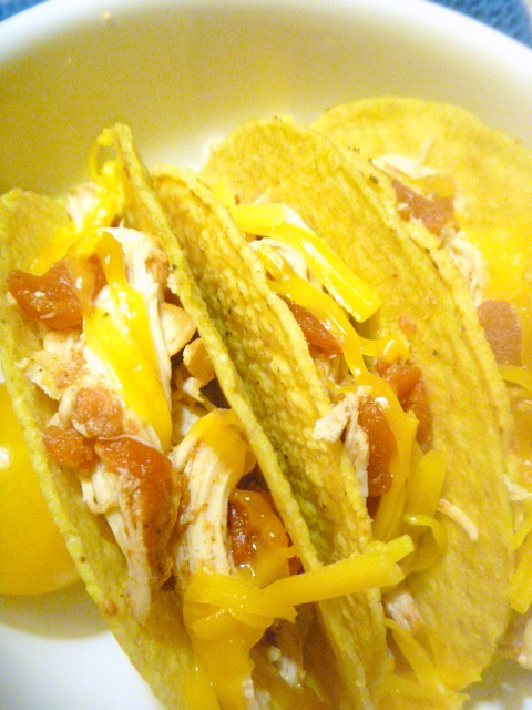 Baked Chicken Tacos: stuff the shells with cooked meat and cheese and then baking them, to crisp up the shells and get some melty cheese going.  Brilliant! - Slice of Southern