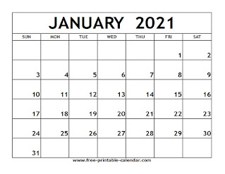 Free Printable Calendar January 2021