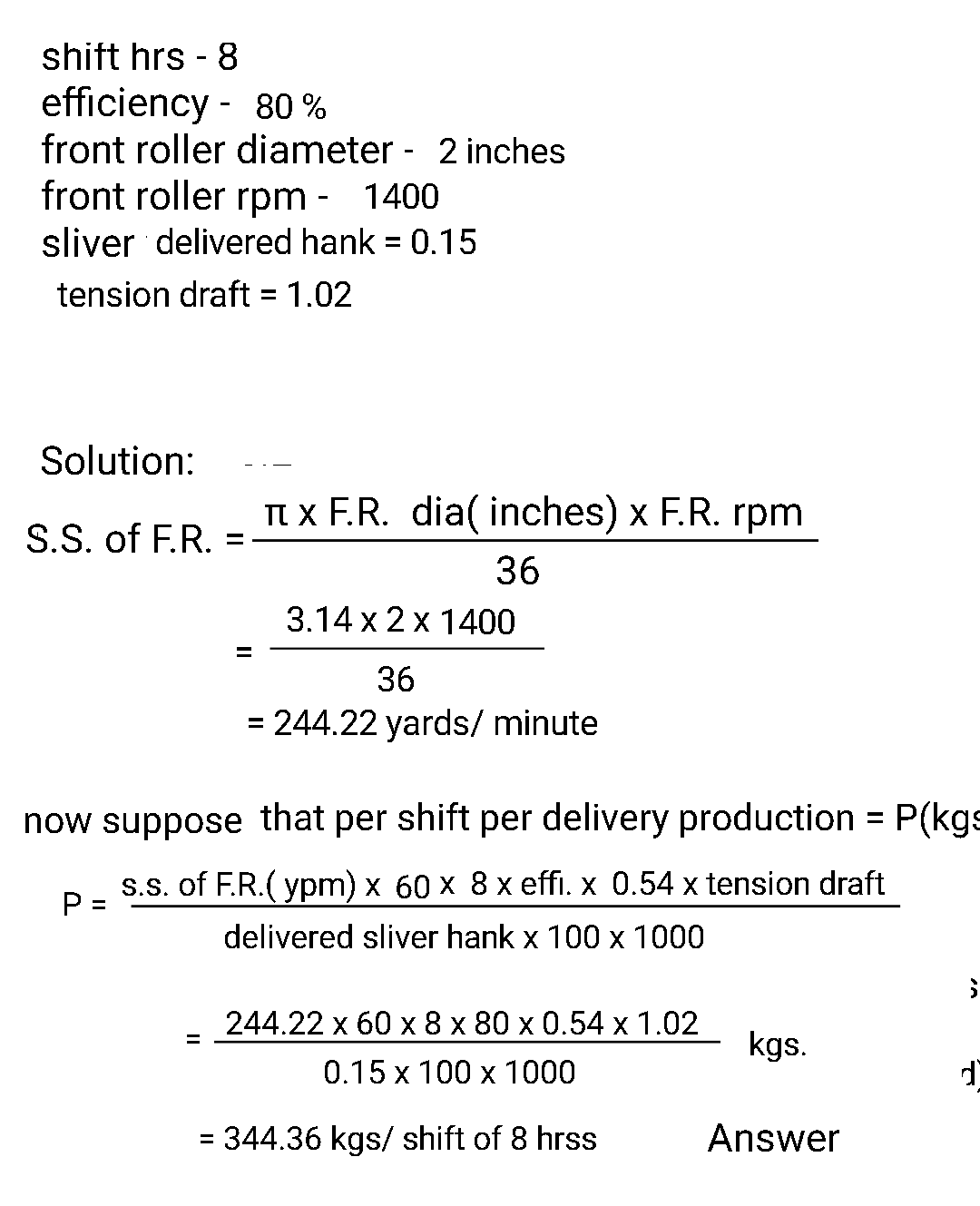 Textile Adviser Some numerical questions of draw frame production