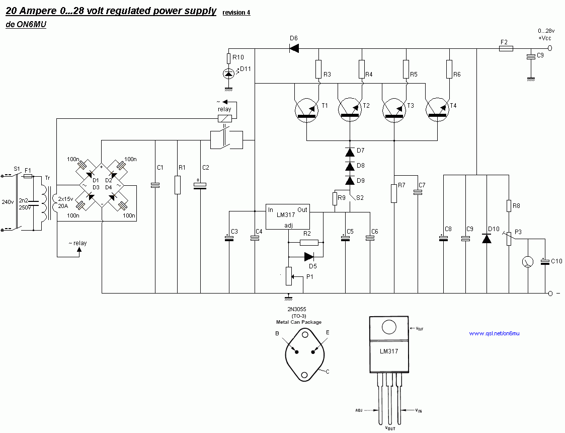 Power Supply 0-28V 20A (LM317, 2N3055) .