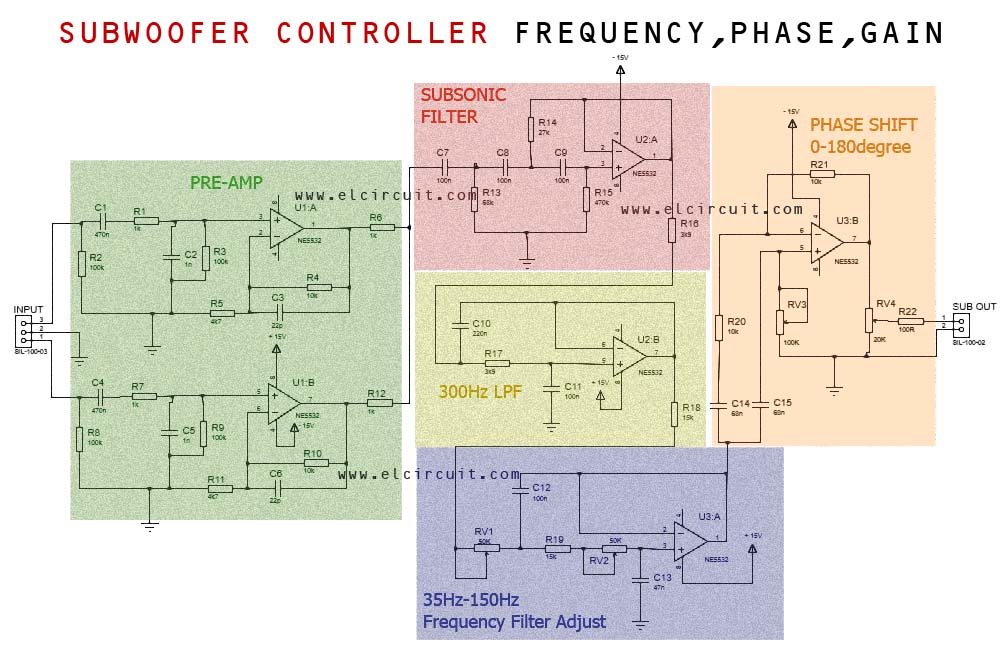 Subwoofer Controller Frequency, Phase, Gain - Electronic Circuit