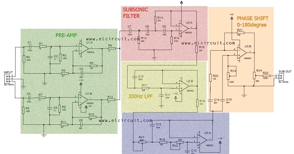 Subwoofer Controller Frequency, Phase, Gain Electronic Circuit