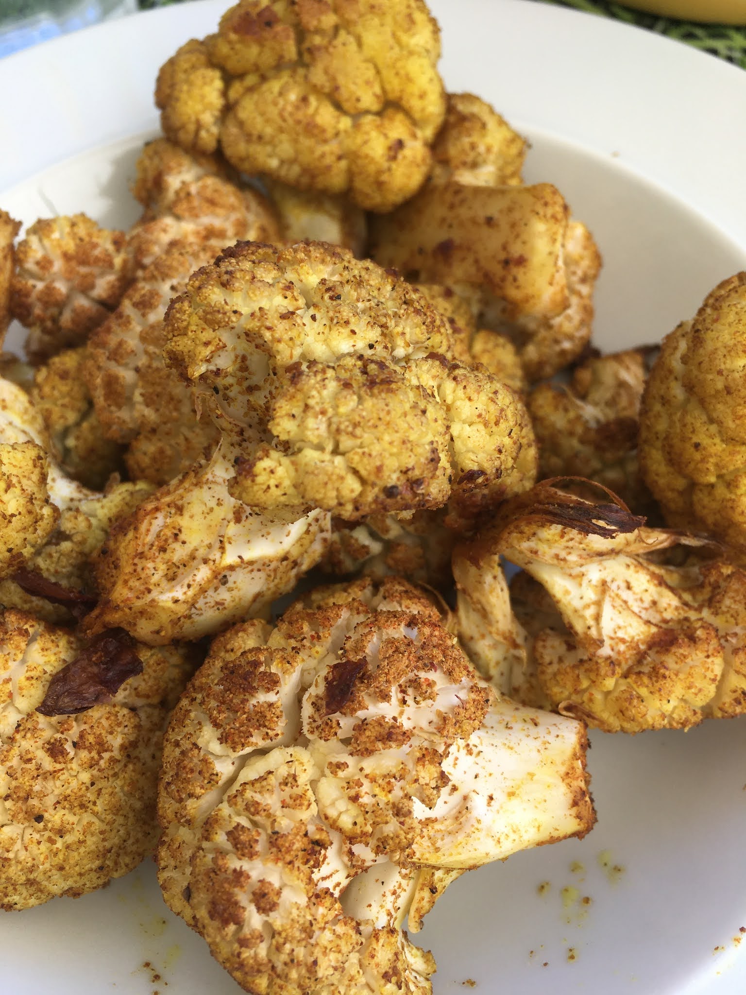 Roast spicy cauliflower with coriander hummus