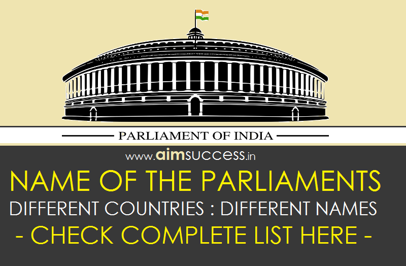 NAME OF THE PARLIAMENTS IN DIFFERENT COUNTRIES CHECK COMPLETE LIST