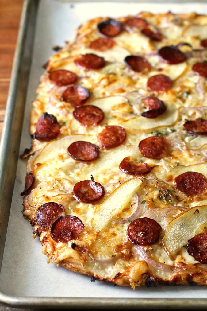 Asian Pear and Smoked Sausage Flatbread Pizza