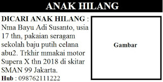 Contoh Iklan Baris Pencarian Orang Hilang