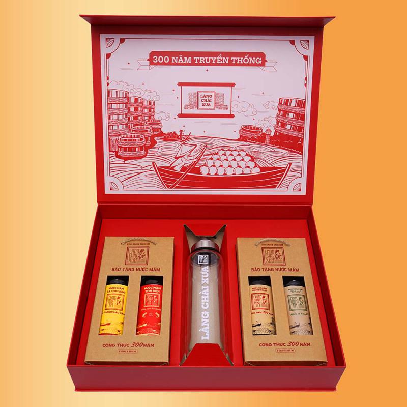 Hộp Quà Ngũ Hành Đỏ Gồm 4 Chai Nước Mắm Tĩn