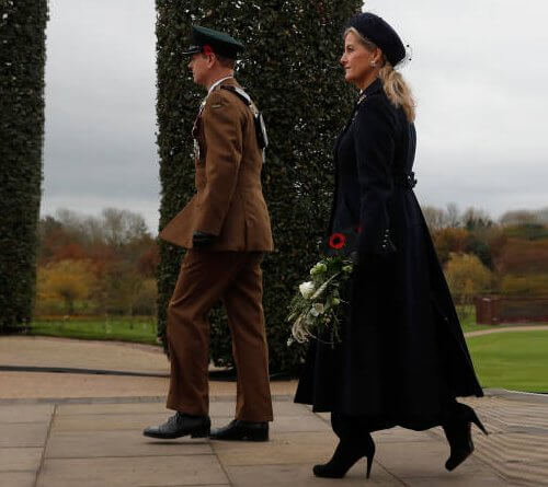 The Countess of Wessex wore a navy wool double breasted military coat