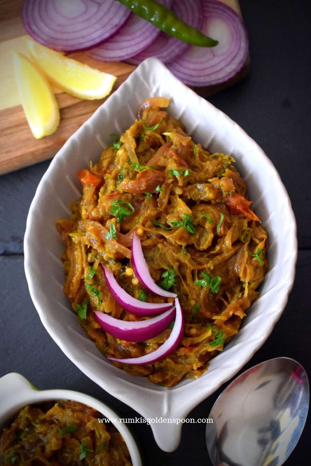 Indian Recipe, Vegan, Vegetarian, Punjabi Style Baingan Ka Bharta (Smoky Aubergines Mash), Begun Pora, Rumki's Golden Spoon, Egg Plant recipes, brinjal recipe, barbeque