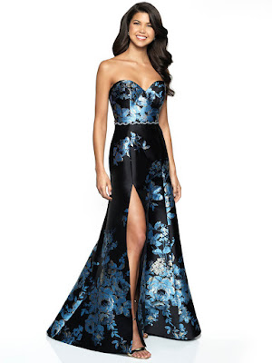 Brocade Side slit Flair Prom black-blue color dress