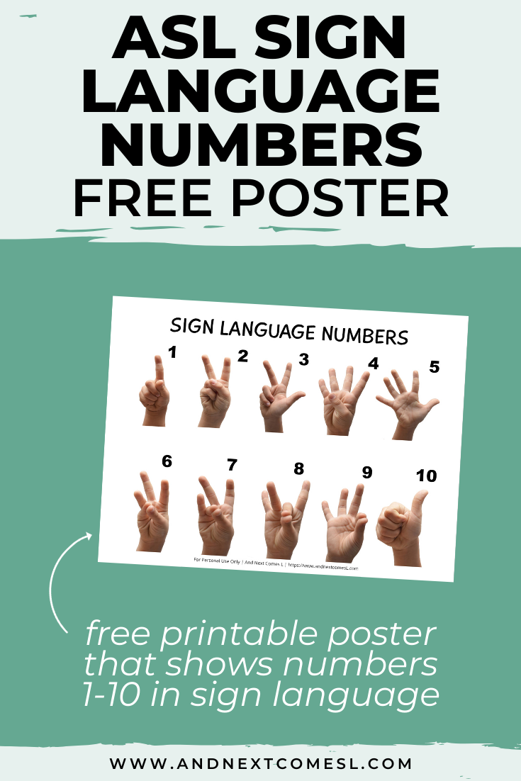Free sign language numbers printable that teaches ASL numbers 1-10