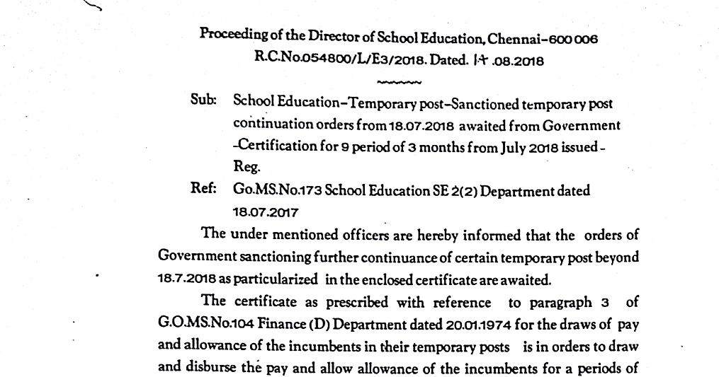 PAY CONTINUATION ORDER FOR PG 900(GO NO 173) PG 18(GO NO 256