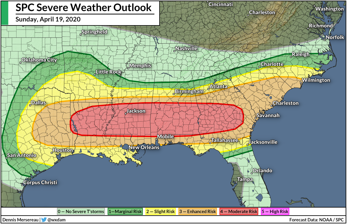 Severe Weather Risk Map Damweather: Another Dangerous Severe Weather Outbreak Is Possible In The  Southeast On Sunday