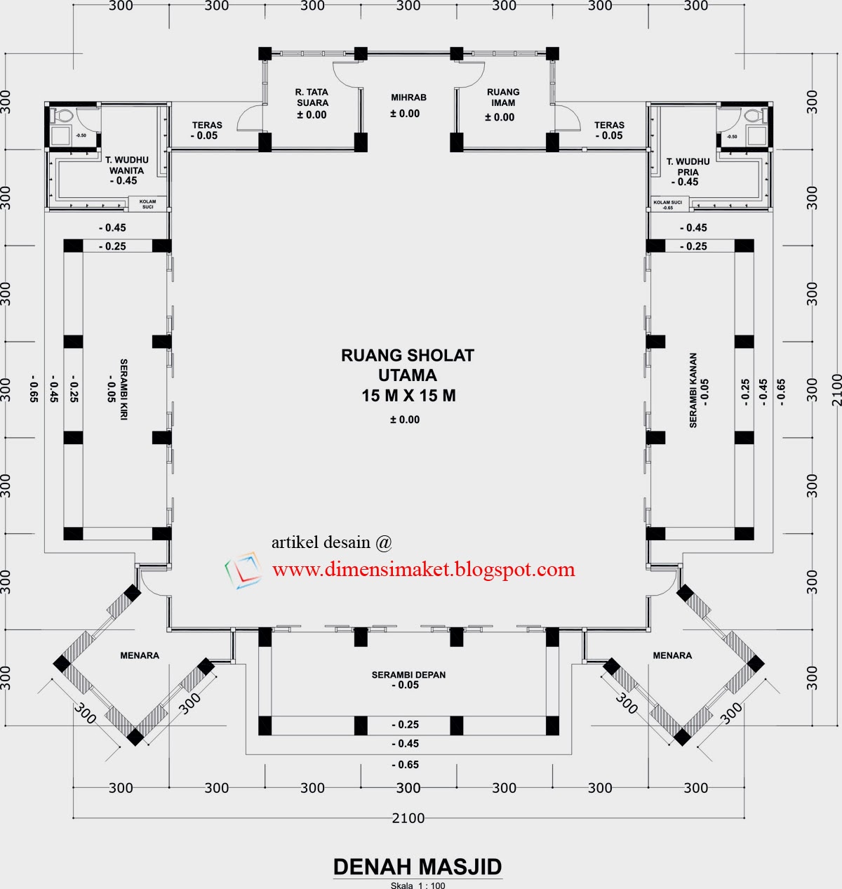 Desain Masjid  Musholla 007 Masjid  dengan Menara Kembar