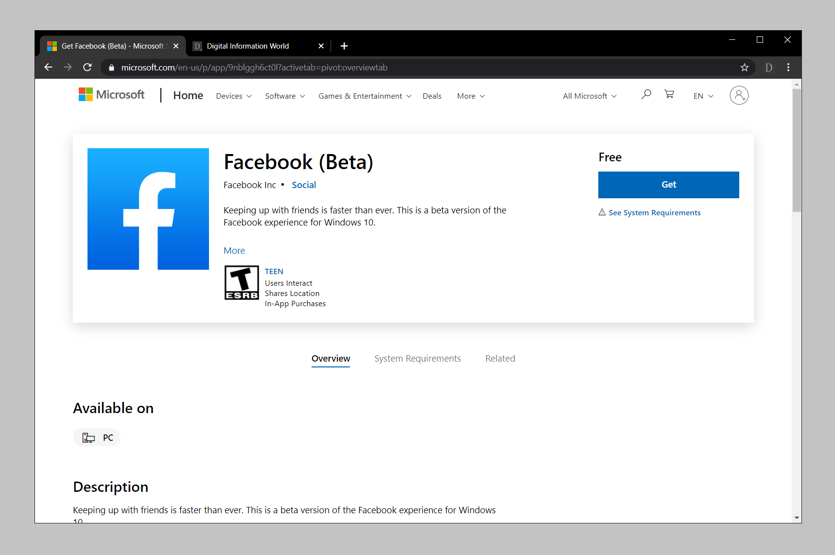 Facebook app is back on Microsoft Store