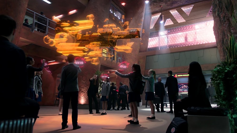 Brutalist Mars colony interior architecture in Season 4 of The Expanse