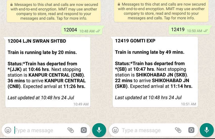 Check Live Train Running Status on Whatsapp