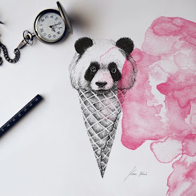 11-Panda-Ice-Cream-Cone-Surreal-Animals-Mostly-Ink-Drawings-www-designstack-co
