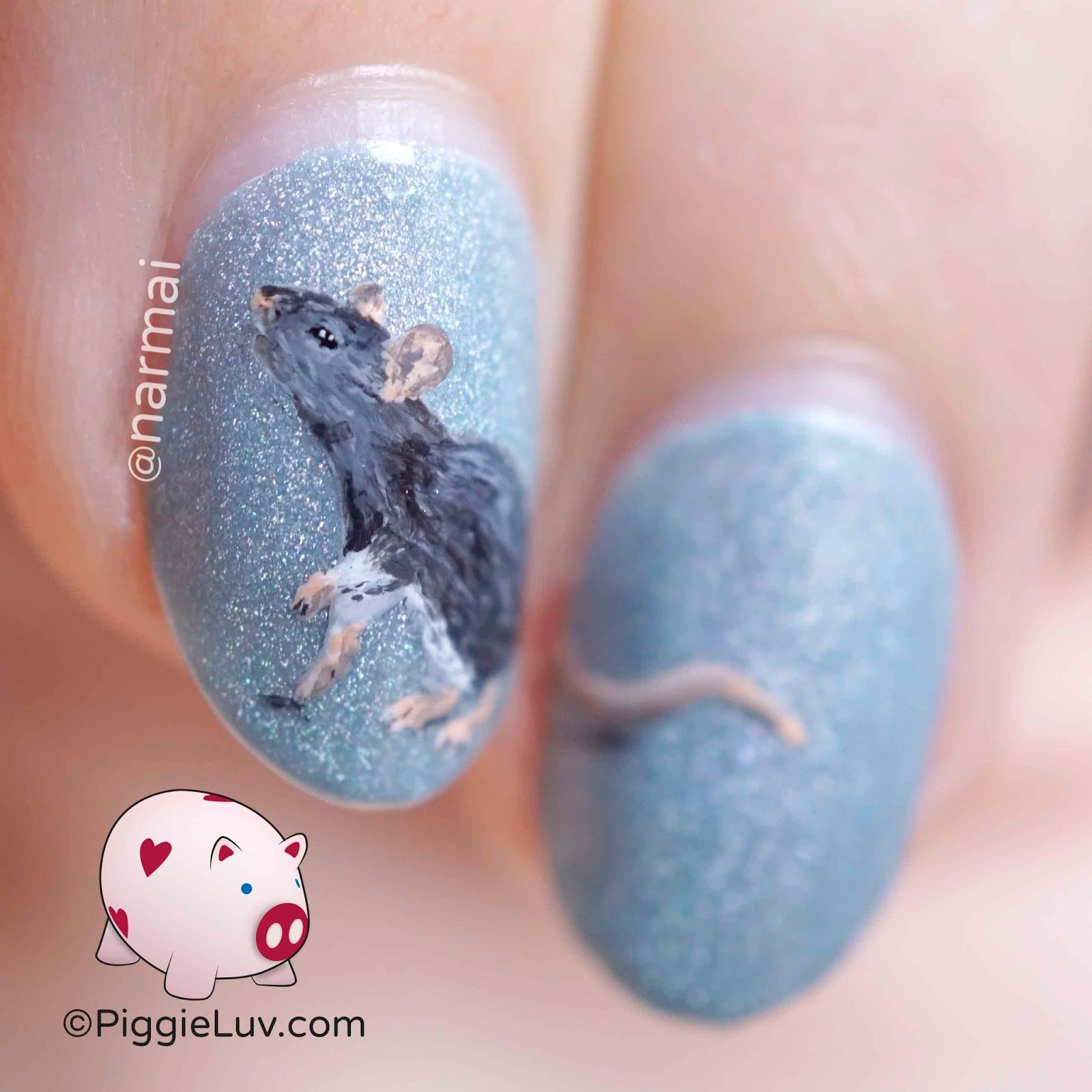 PiggieLuv Little black rat nail art