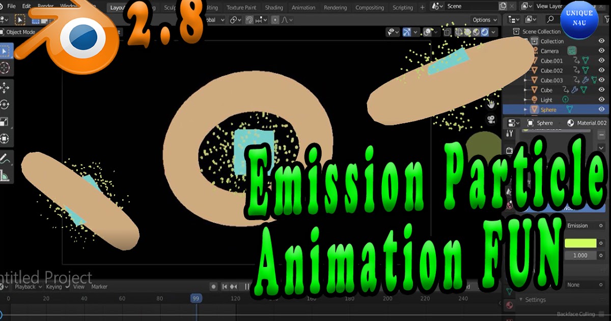 Cube emission particle FUN blender 2.8 Tutorial for Beginners Blender