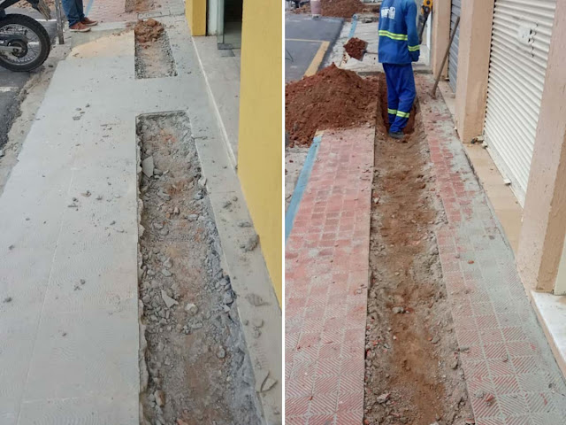 Jacobina: Cidadã relata insatisfação com escavações na calçada da Rua da Conceição