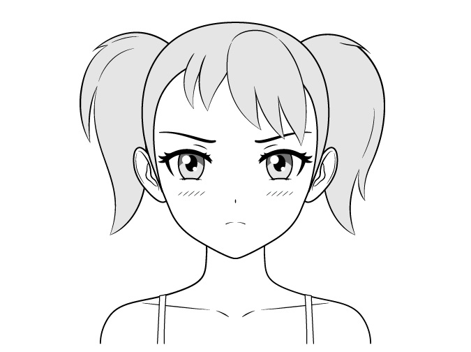 Anime gadis tsundere menggambar wajah marah