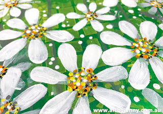 closeup of flowers on Jenny's garden of daisies art journal page step-by-step tutorial