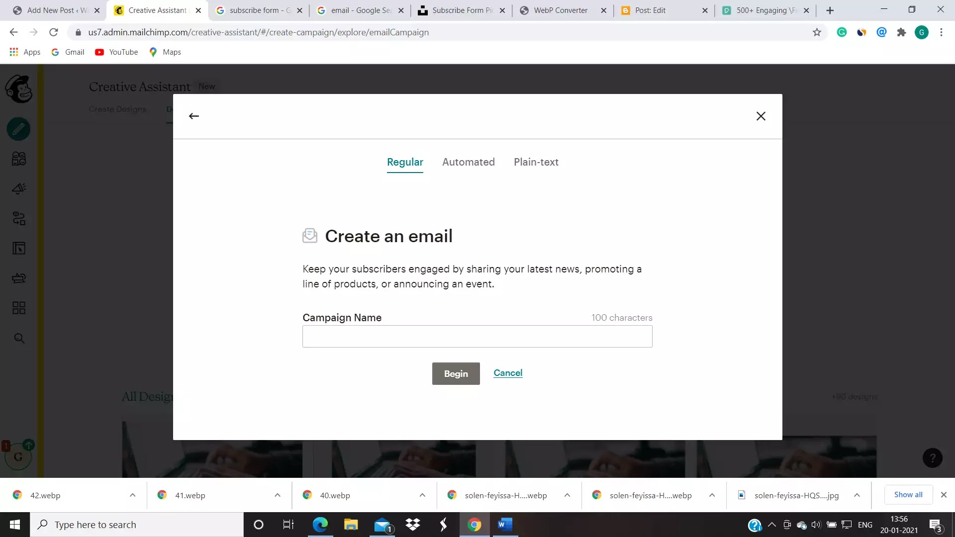 page create an email subscriber form