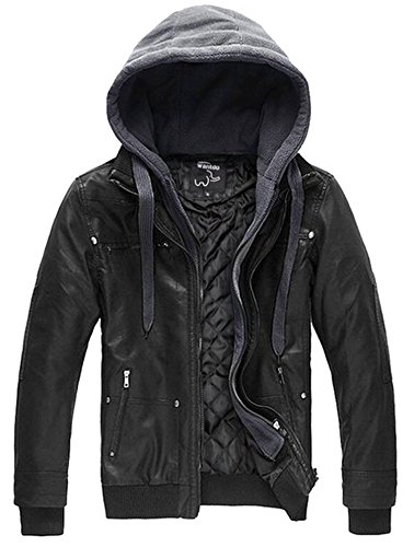 The best Wantdo Men's Leather Jacket with Removable Hood US Medium ...