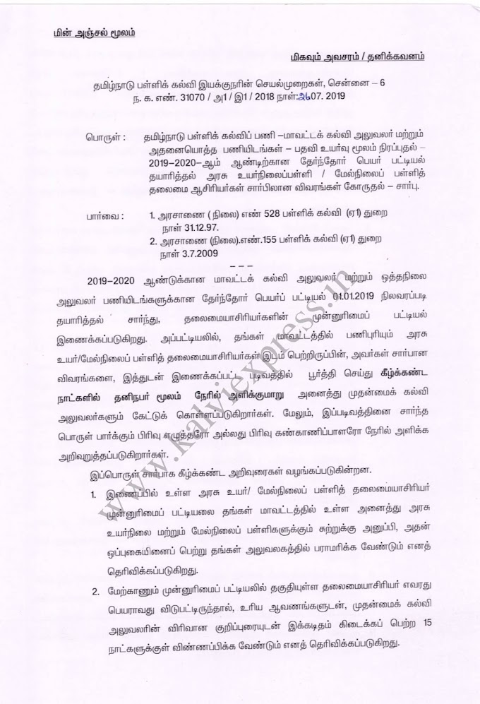 Deo Panel particulars called Proceding and High and higher school HM list