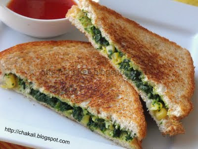 Spinach sandwich, spinach corn sandwich, spinach cheese sandwich