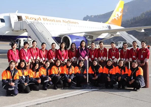 female Captain, Ugyen Dema, Sr. First Officer, Sonam Lhamo, and the country’s first female licensed flight engineer, Sonam Deki Tshering