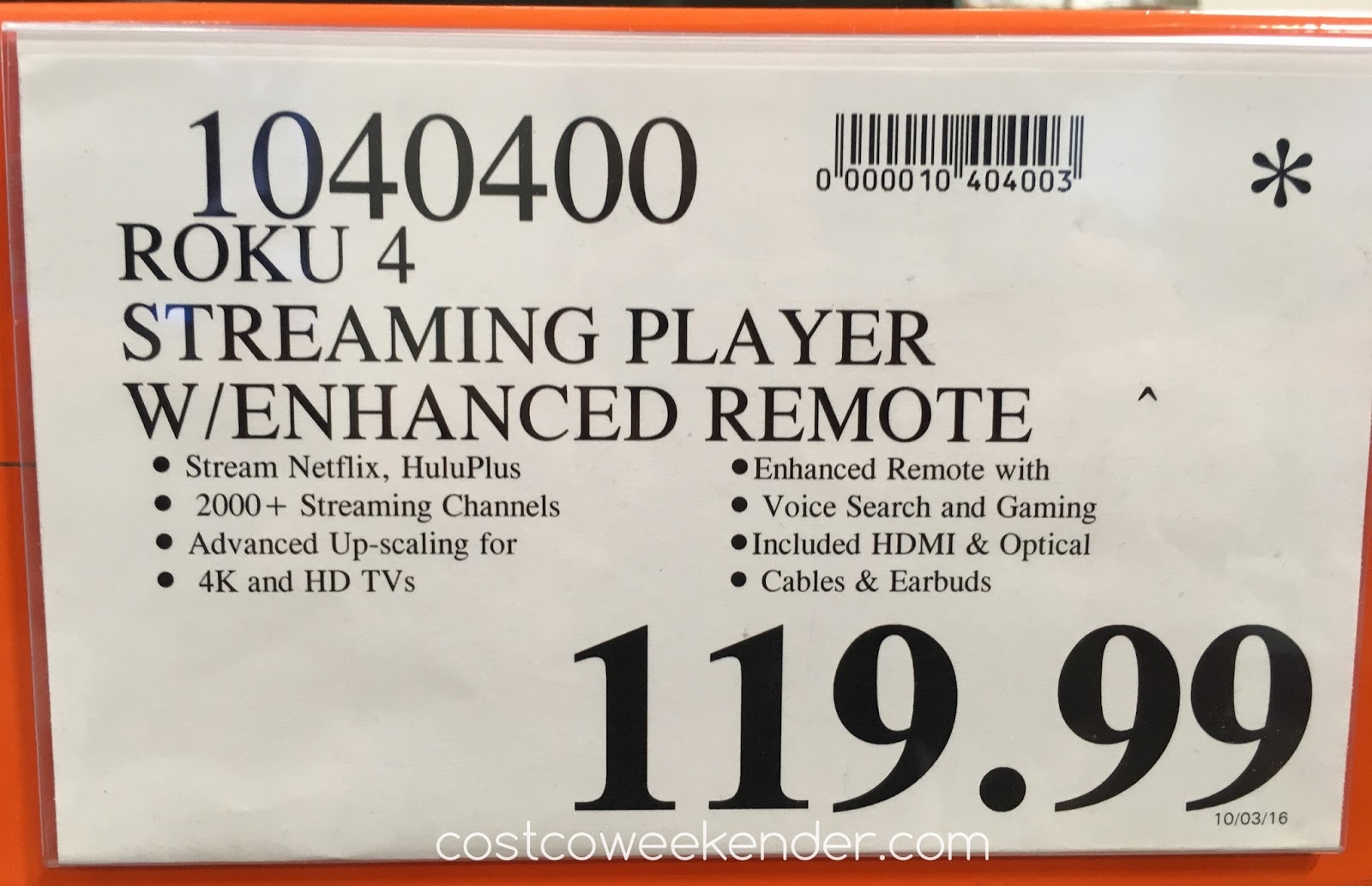 Roku 4 Streaming Player With Enhanced Remote Costco Weekender