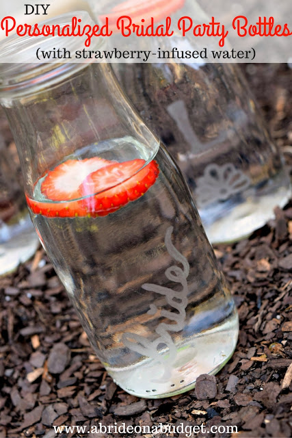 Looking for a fun DIY you can use on wedding morning? Check out these DIY Personalized Bridal Party Bottles from www.abrideonabudget.com. There's a good strawberry-infused water recipe too (which you can use even if you're not getting married!).