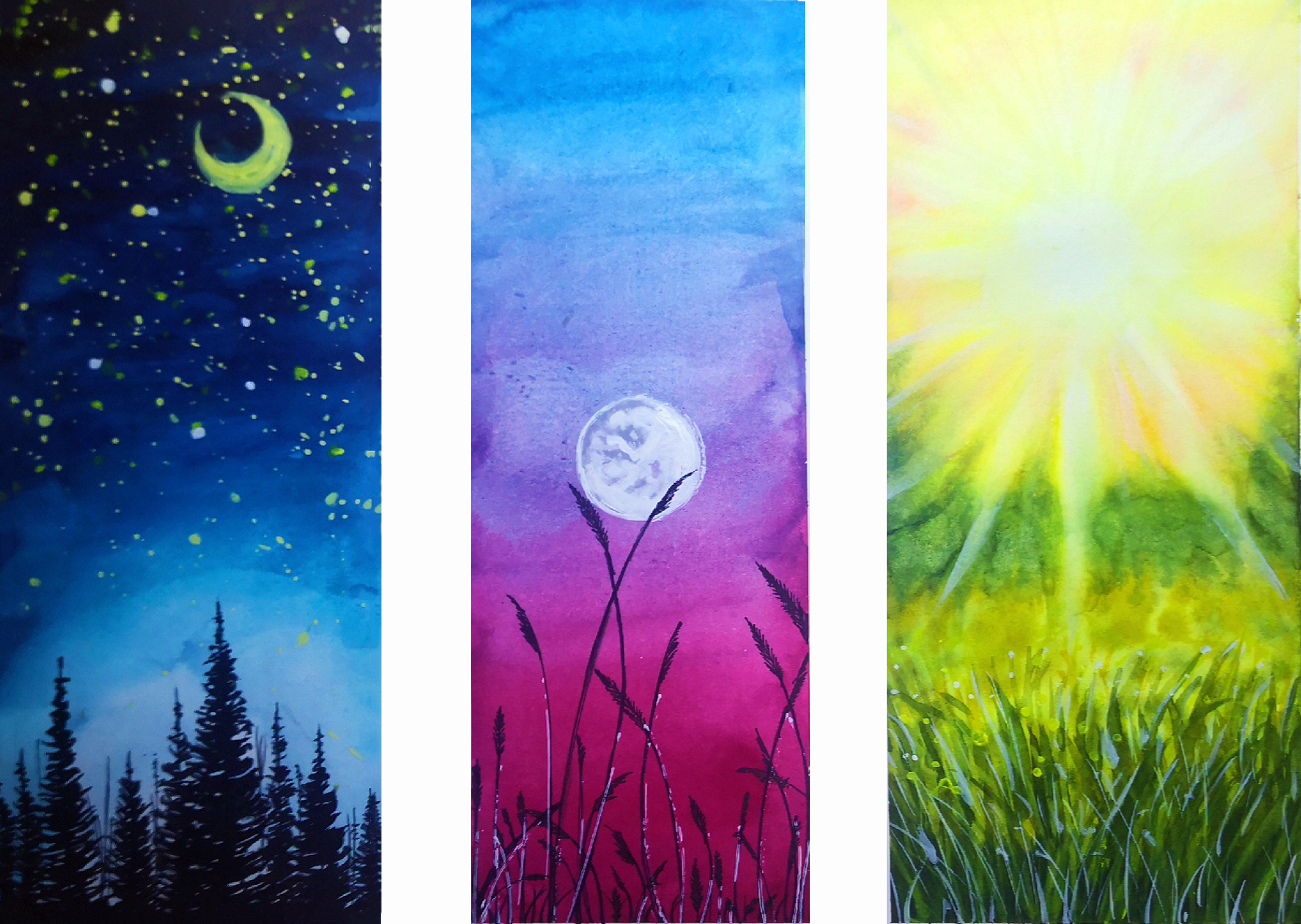 3 How to draw watercolor landscape speed painting step by step night