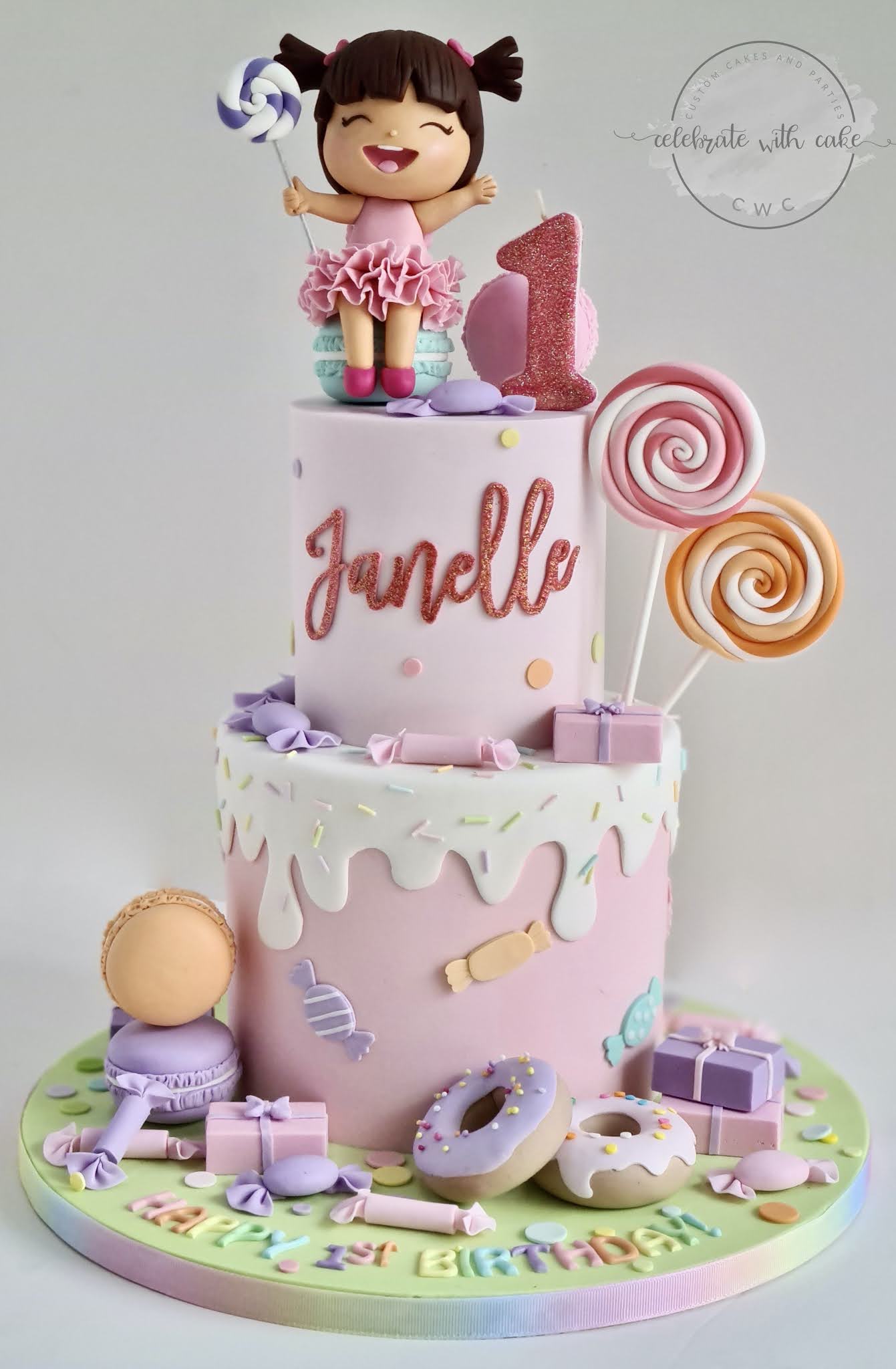 Celebrate With Cake!: Girl In Candyland 1St Birthday Two Tier Cake