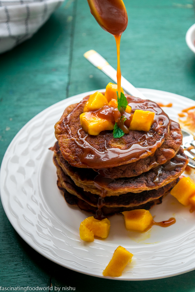 fascinatingfoodworld Mango pancakes with chillilime caramel sauce