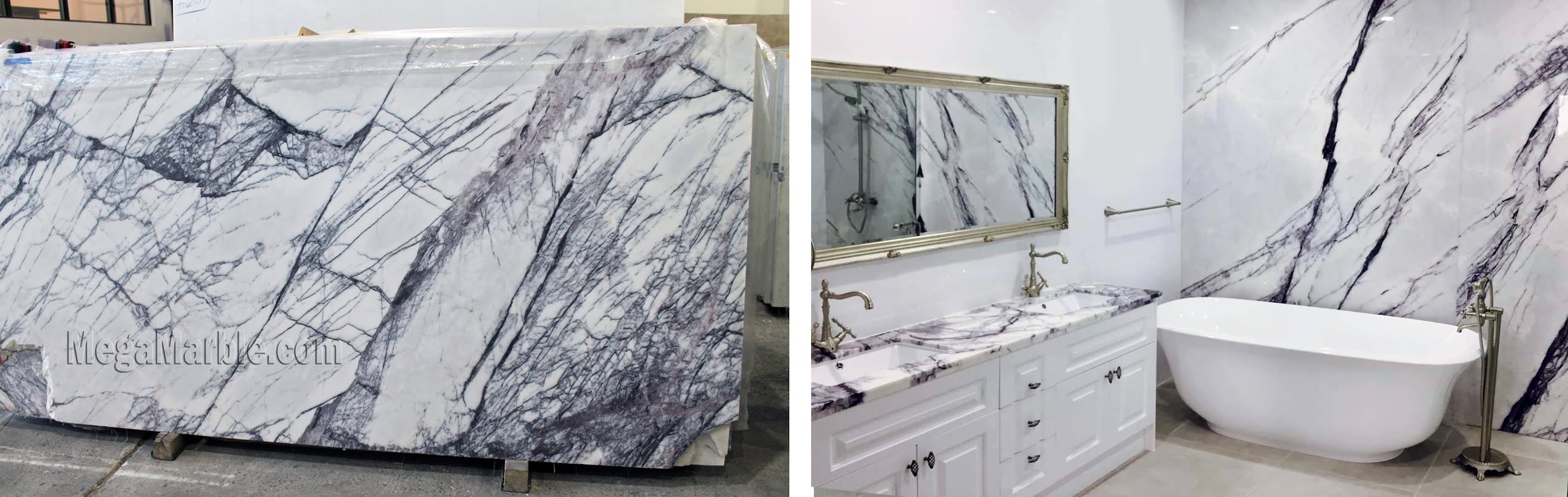 White Milas Lilac marble slabs for countertops